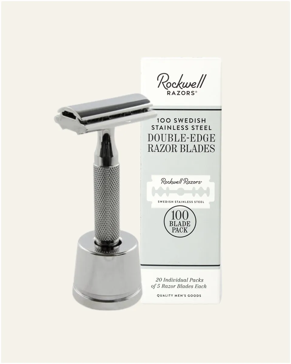 Rockwell 2C Kit 2 anni rasoio sicurezza cromo bianco 100 lamette