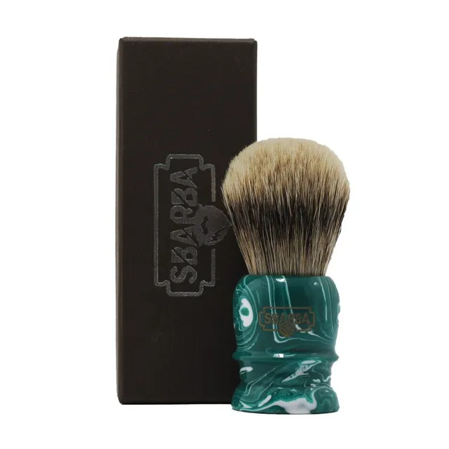 Sbarba Smilzo XB pennello da barba verde acqua silvertip