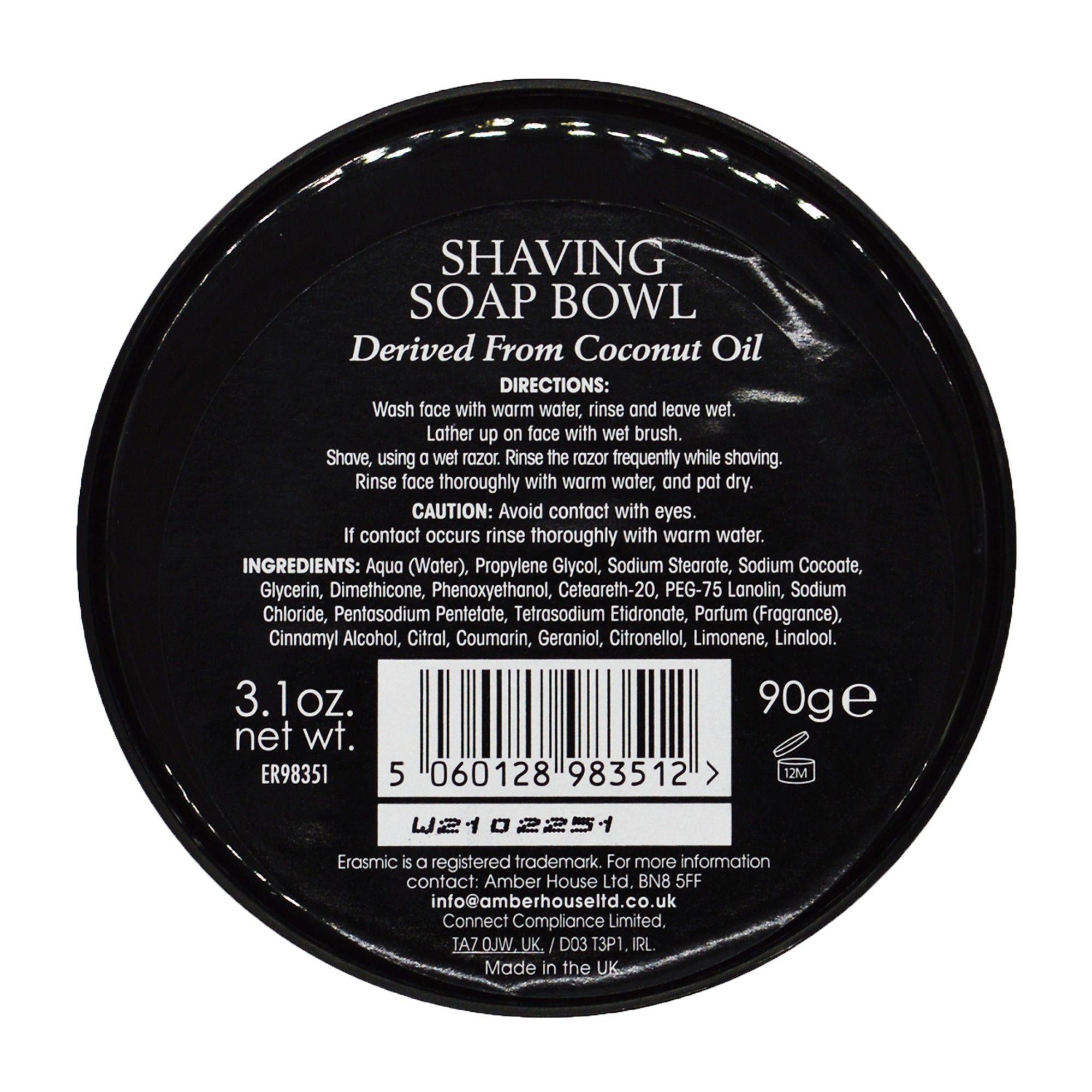 Erasmic sapone barba 90g ciotola olio cocco