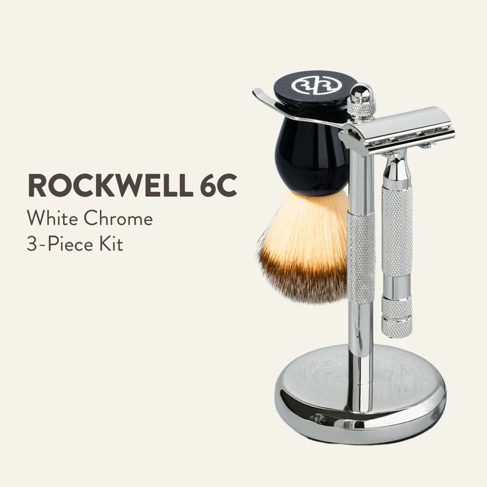 Rockwell 6C Gift Set kit rasoio 3 pezzi cromo bianco