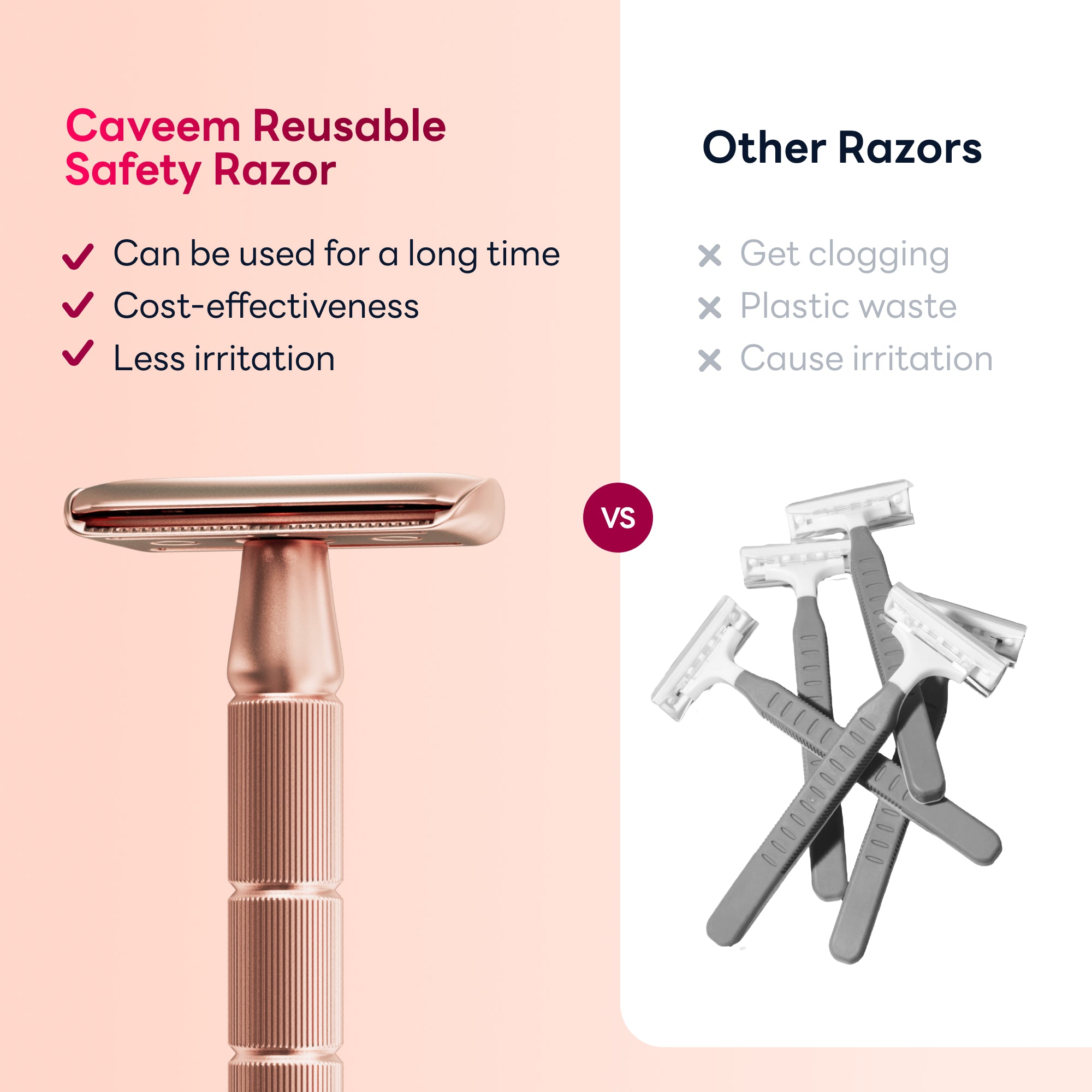 Caveem Shaving Rasoio Sicurezza Metallo Oro Rosa 5 Lamette Inox