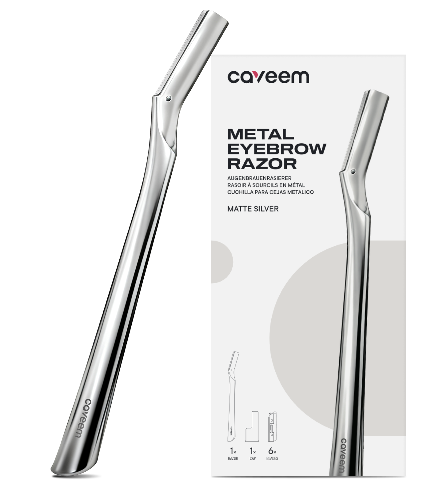 Caveem Dermaplaning Rasoio Viso Argento Opaco 6 Lamette Ricambio