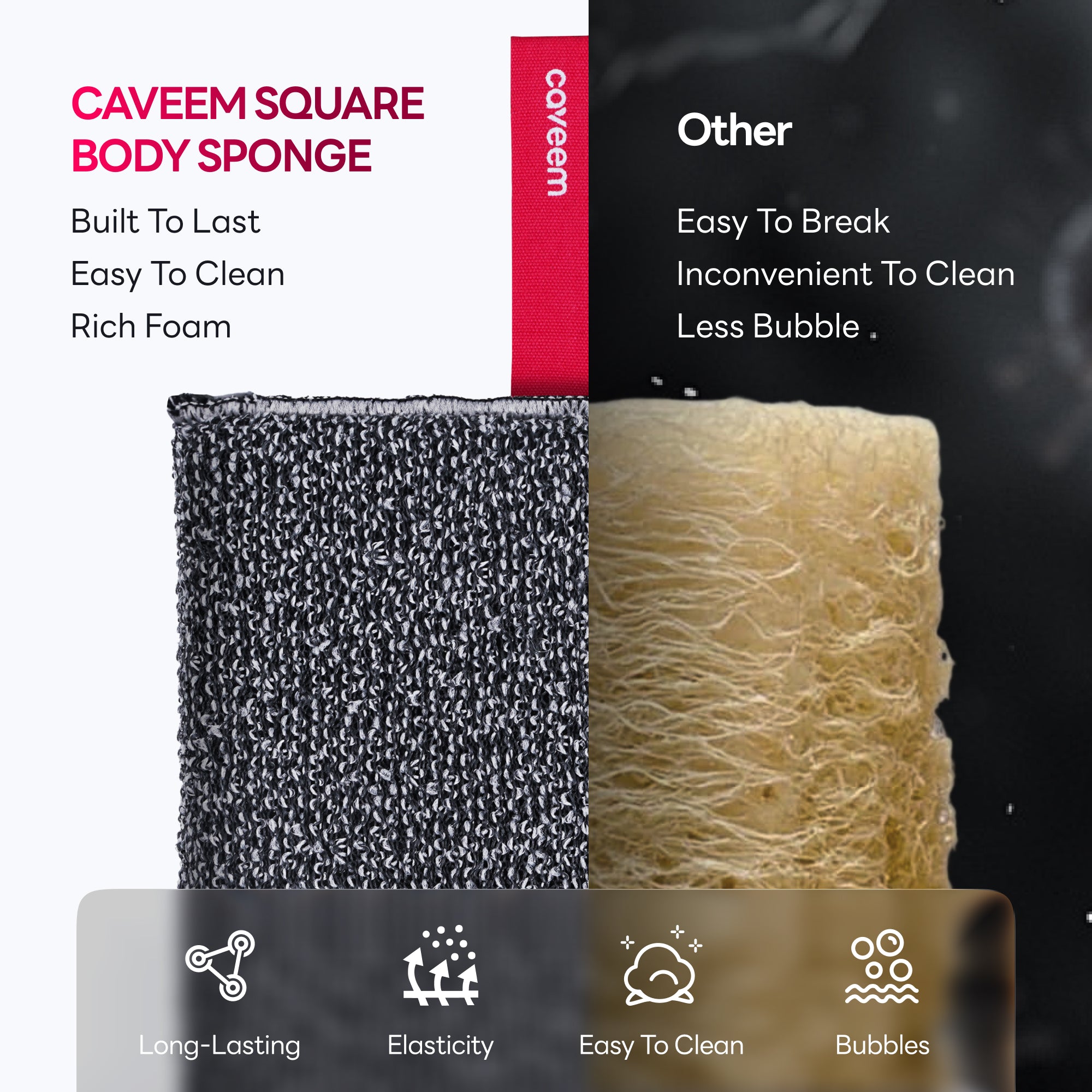 Caveem Bathing Spugna Esfoliante Quadrata Ruvida 2 Pezzi