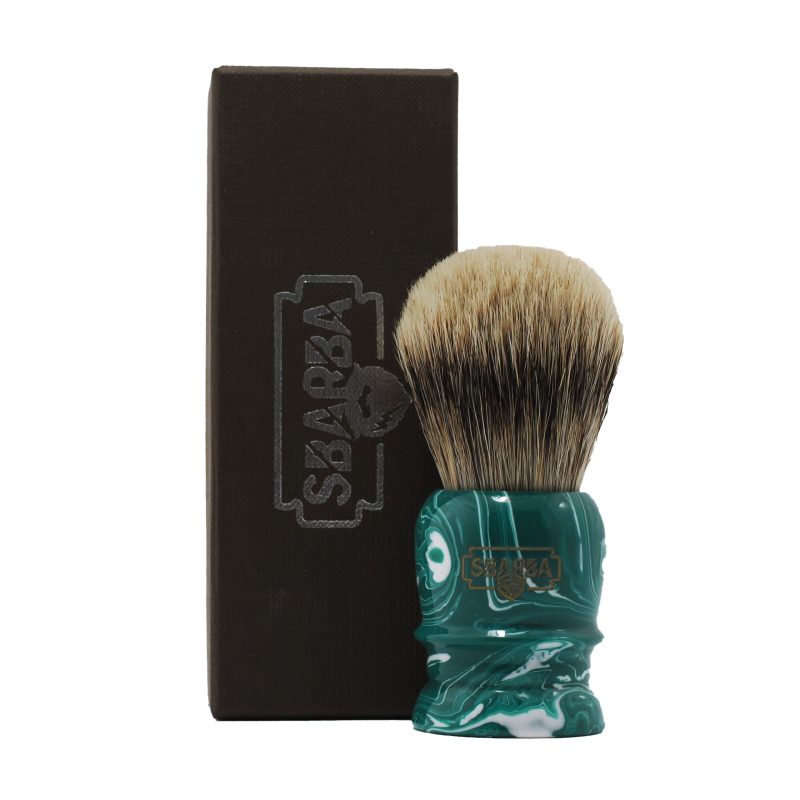 Sbarba Smilzo XB pennello da barba verde acqua silvertip
