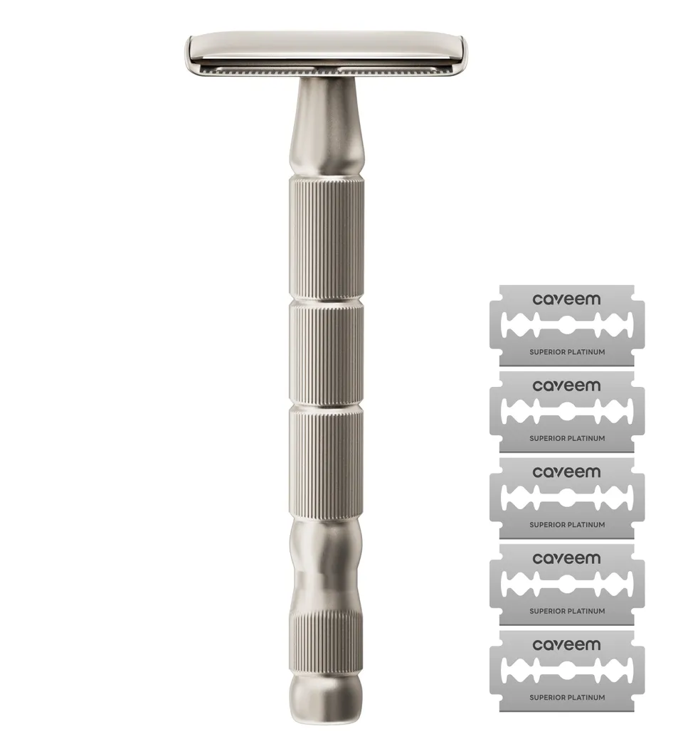 Caveem Shaving Rasoio Sicurezza Metallo Argento 60 Lamette