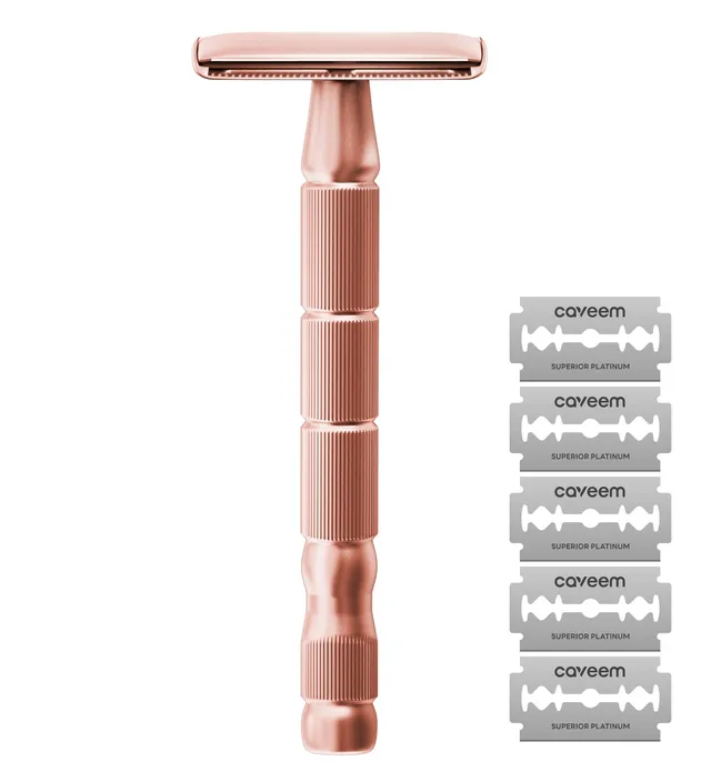 Caveem Shaving Rasoio Sicurezza Metallo Oro Rosa 5 Lamette Inox