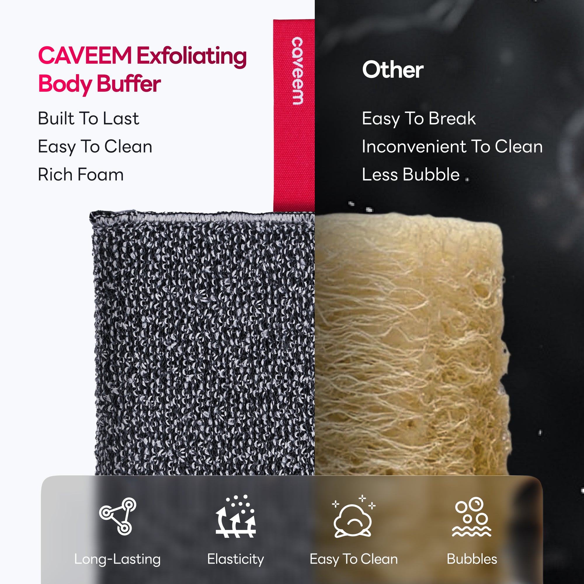 Caveem Bathing Spugna Doccia Quadrata Leggera Esfoliante Corpo