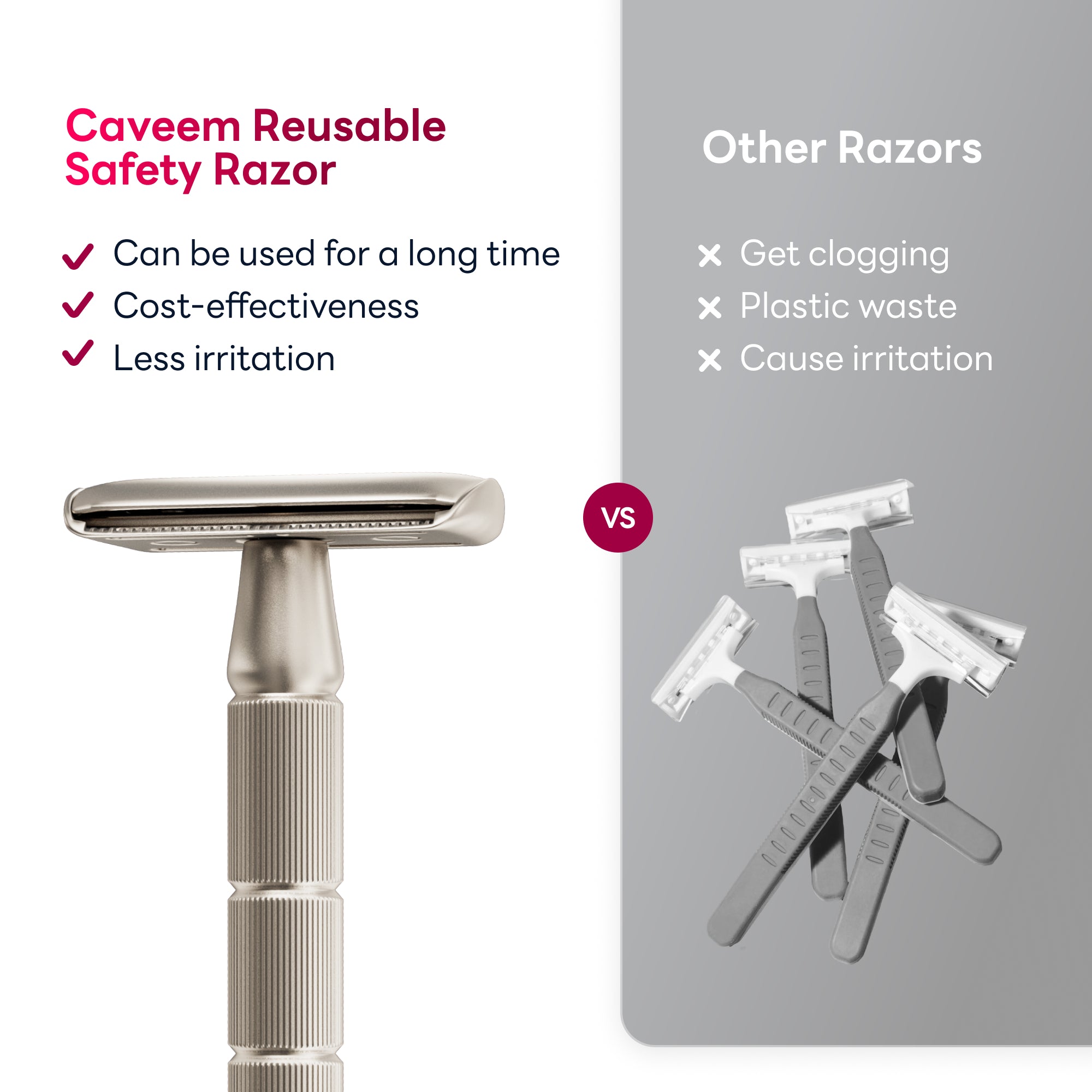 Caveem Shaving Rasoio Sicurezza Metallo Argento 60 Lamette