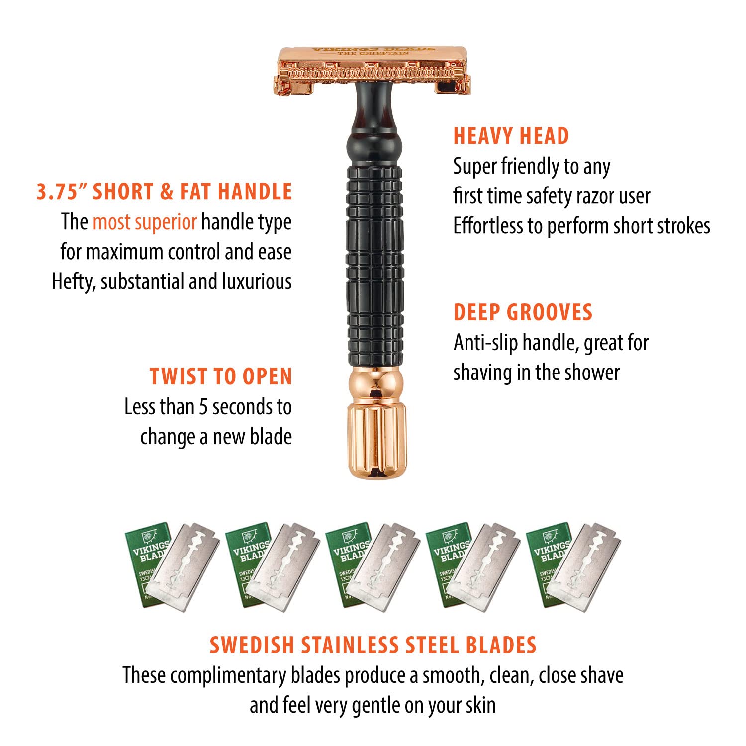Viking's Blade The Chieftain Odin rasoio di sicurezza oro rosa + 5 lamette