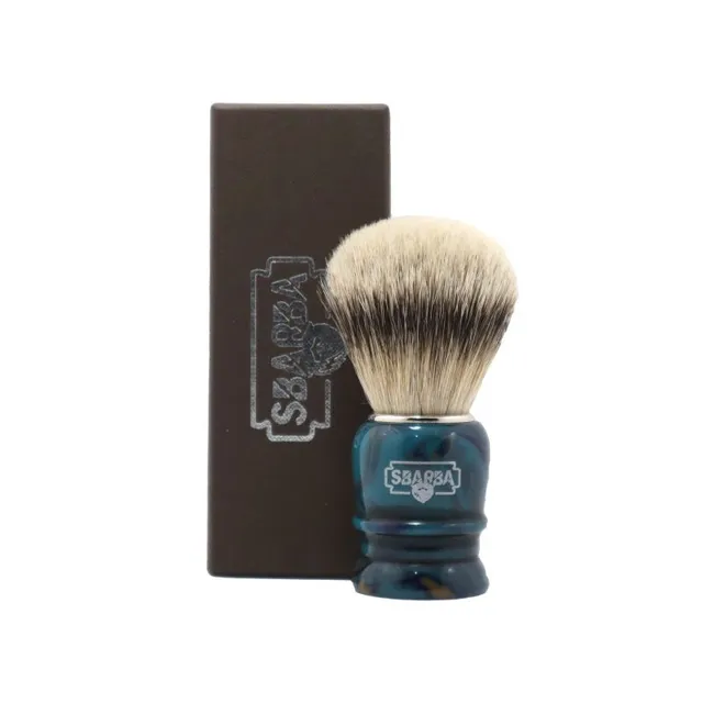 Sbarba Smilzo Pennello da Barba Blu Ambrato Silvertip